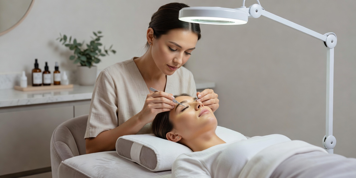 Beauty therapist performing a natural lash treatment in a salon