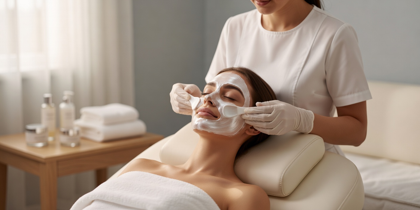 Client receiving a gentle facial in a calm professional beauty treatment room