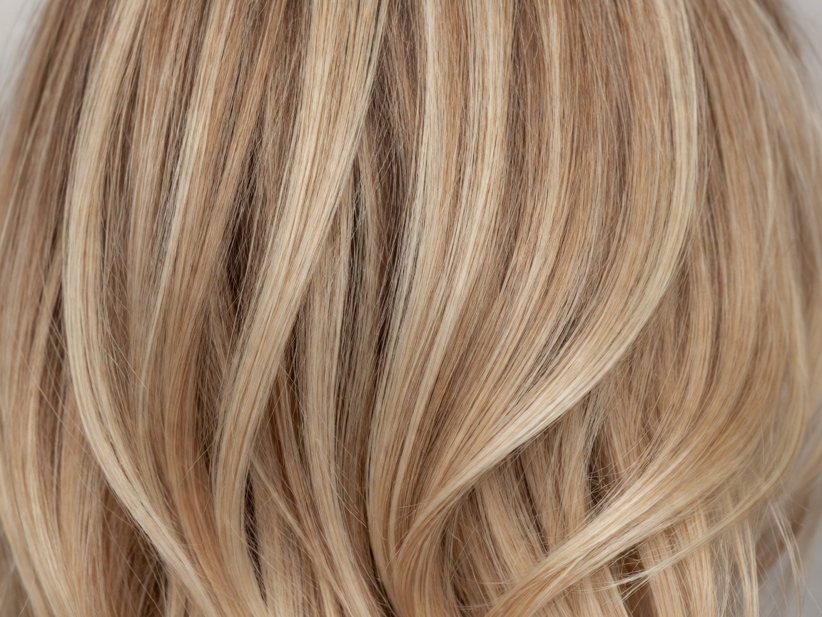Close view of dimensional blonde hair with soft natural-looking depth after salon colouring
